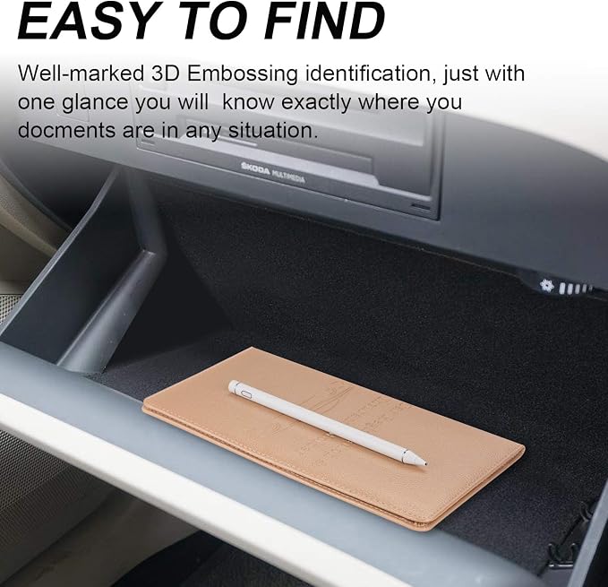 Car Registration and Insurance Holder, Vehicle Glove Box Car Organizer Men Women Wallet Accessories Case with Magnetic Shut for Cards, Essential Document, Driver License, Rose Gold