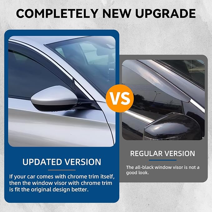 4pcs JDM Vent Window Visors Compatible with Civic Hatchback 2017-2021 Only,Outside Mount Style Sun Rain Guard,Smoke Tint with Chrome Trim