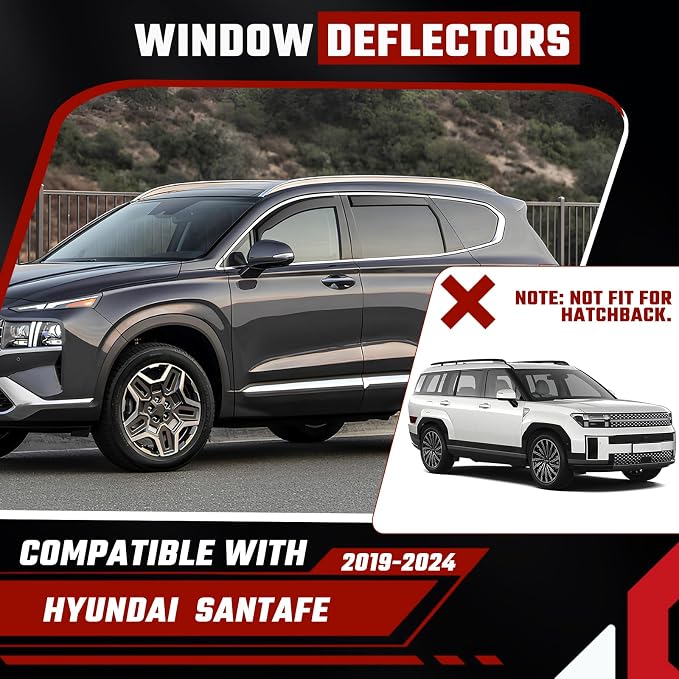 in-Channel Rain Guards Fit for Hyundai Santafe 2019-2024 Black Extra Durable Shatterproof Side Window Deflectors Vent Window Visors Wind Deflectors - 4 PCS