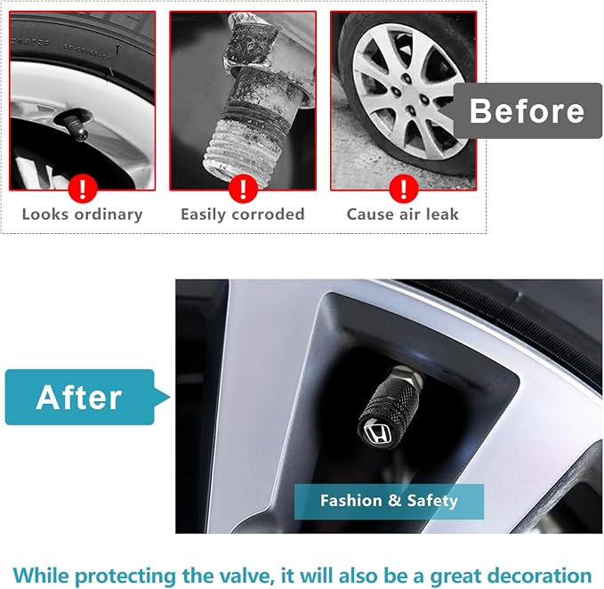 4pcs Tire Valve Stem Caps, Compatible with Honda Series Stem Cap Universal Car Air Cover Car Accessories for Cars, SUV, Truck, Motorcycles Black