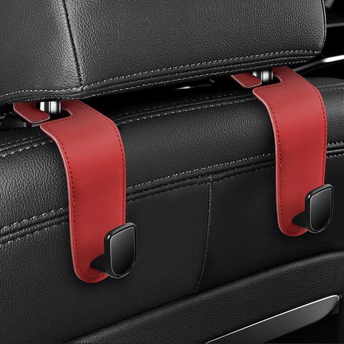 Car Seat Headrest Hook, 2PCS Vehicle Seat Back Hangers Organizer for Handbag Purse Coat, Automotive Interior Headrest Storage Hooks, Universal for SUV Automobile Truck (Red)