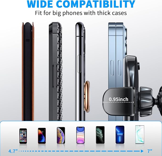 Car Phone Holder Mount, Strong Suction Dashboard & Windshield Phone Holder for Car, Hands-Free, Compatible with iPhone Samsung All Phones, Ideal for Delivery & Uber Drivers, Fleet Vehicles