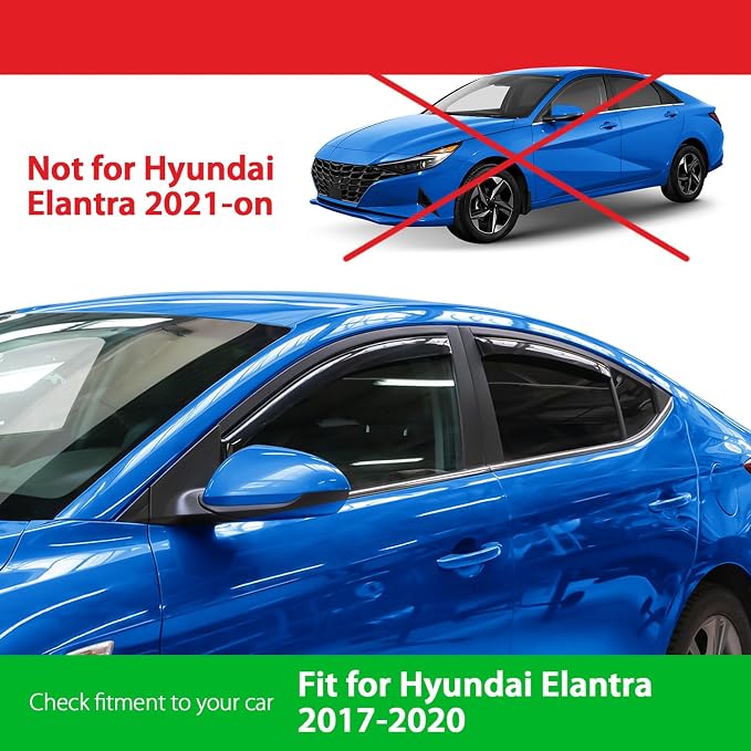 Goodyear Shatterproof in-Channel Window Deflectors for Hyundai Elantra 2017-2020, Rain Guards, Window Visors for Cars, Vent Deflector, Car Accessories, 4 pcs - GY003459LP