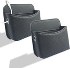 Self-Adhesive Car Seat Side Pocket Organizer with Cable Port - Black PU Leather Storage Pouch for Phone & Keys, Fits Gaps, Console & Door （Glossy Black）