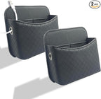 Self-Adhesive Car Seat Side Pocket Organizer with Cable Port - Black PU Leather Storage Pouch for Phone & Keys, Fits Gaps, Console & Door (2 PCS)