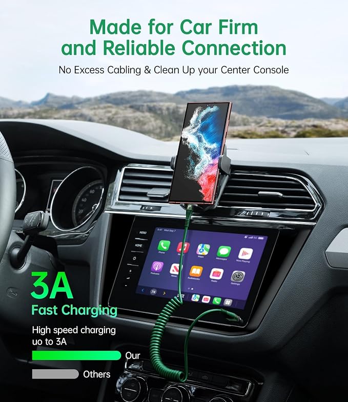 USB C Cable Fast Charging 60W 5FT, 2Pack Coiled USB A to USB C Cable for Car, iPhone USB C Cable USB to Type C Charging for iPhone 17/16/15 Pro Max/Samsung Galaxy S20 S10 and More USB C Devices-Green
