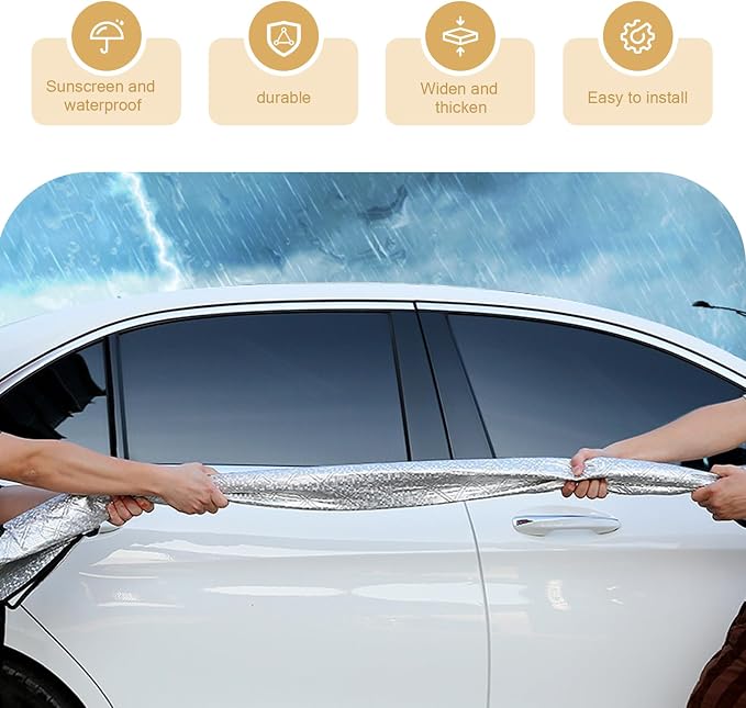 Car Windshield Snow Cover, Scratch-resistant Thickened Hood Protector, Multi-functional Snowproof & Heat Block Sunshade, Universal for Most SUVs, Sedans, Off-roads (Silver)