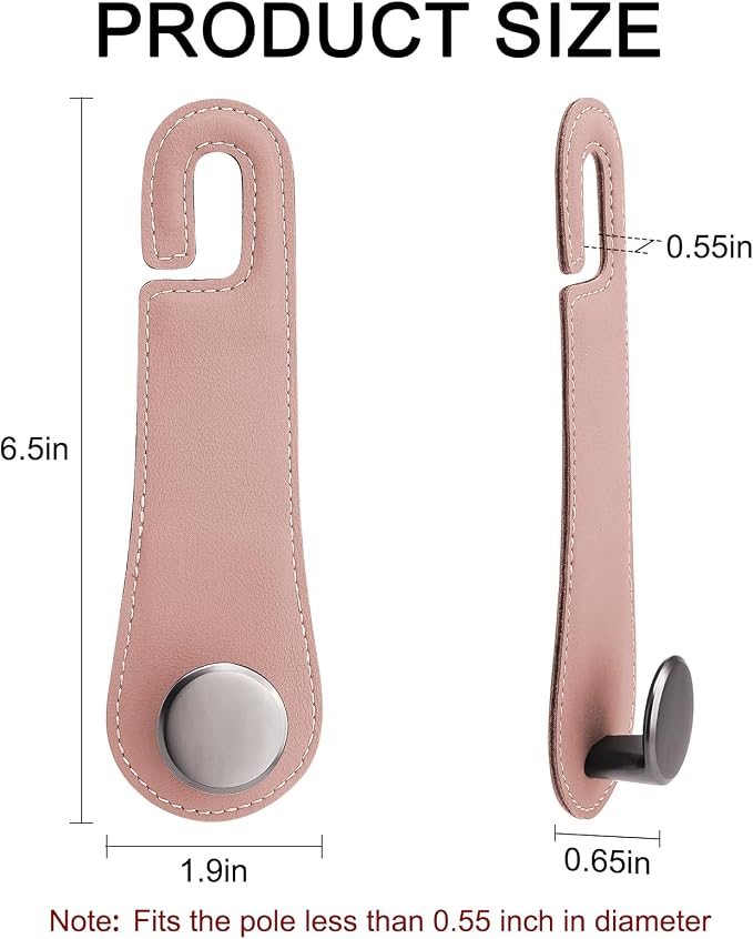 Leather Car Seat Storage Hanger, 2 Pack Stylish Hooks for Purses Bags, Coats Umbrellas, Pink