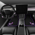 Butterfly Steering Wheel Cover and Waterproof Car Floor Mats,Purple Car Mats 14.5-15inch Steering Wheel Covers Universal Fit for Suvs,Sedans Cars,for Women Girl(Black and Purple)