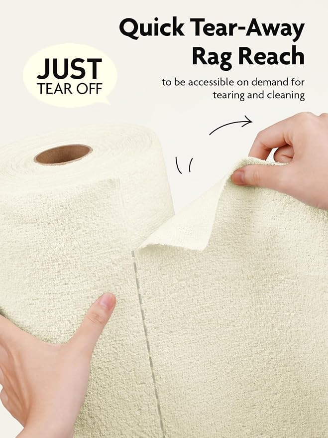Microfiber Cleaning Cloth Roll- 30 Sheets, 12" x 12" (Beige) | Super Absorbent, Lint-free, Tear-away Microfiber Towel Roll, for All-Purpose Cleaning, Reusable Alternative to Paper Towels