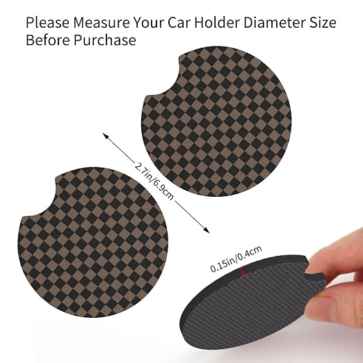 Car Trash Can Set with 2 Cup Coasters, Chessboard Brown Waterproof Hanging | 3-in-1 Set: Hanging Car Trash Bag + 2 Cup Coasters. Chessboard Brown, Waterproof & Leakproof, Universal Fit