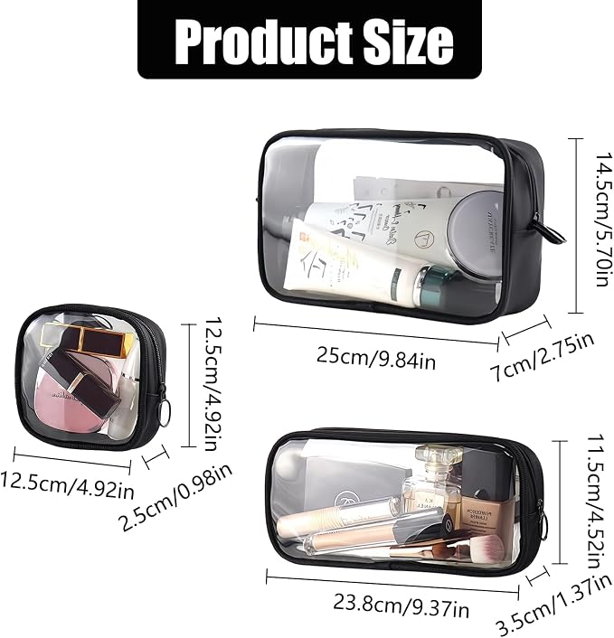 Clear Makeup Bags with Zipper, TSA Approved Travel Toiletry Bag,Clear Cosmetic Bag, Waterproof Make Up Bag for Women