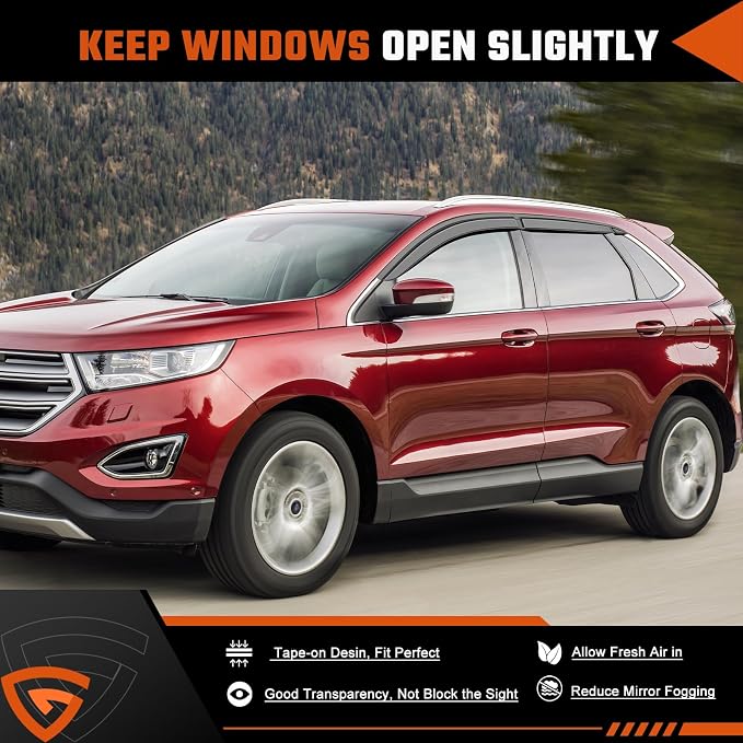 Rain Guards Fit for Ford Edge 2015 2016 2017 2018 2019 2020 2021 2022 2023 2024, Tape-on Durable Side Window Sun Wind Deflectors 2015-2024 Edge Window Rain Guard Black 6 PCS
