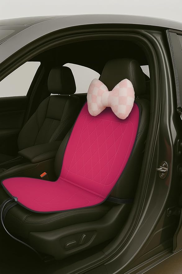 12V Heated Vehicle Seat Cushion Cover with 2 Heat Levels - Color Pink