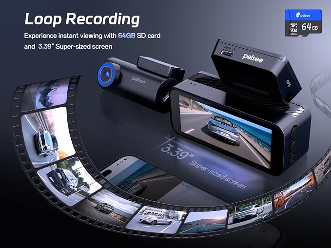 P1 Pro 4K Dash Cam Front and Rear, STARVIS 2 Sensor, 64GB Card, Dual Dash Camera for Cars with Full-Color Night Vision, HDR WDR, ADAS, GPS, WiFi & Voice Control, 24H Parking Mode, 3.39" Screen