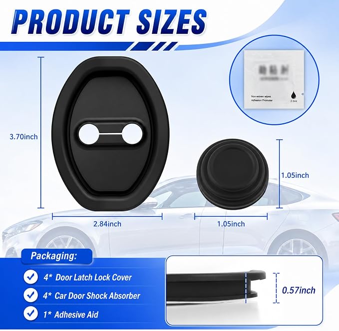 8PCS Car Door Lock Cover/Car Door Slam Stopper,Full Adhesive Backing Cars Doors Latch Cover Provides Cushioning Protection,Upgraded Silicone Cars Doors Lock Protector Kit
