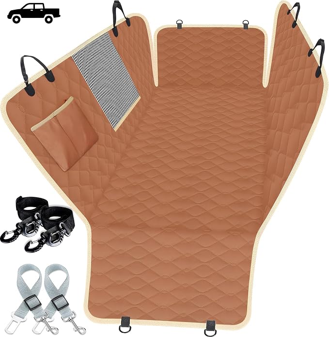 XL Truck Dog Seat Cover Back Seat with 2 Seat Belts, Dog Car Hammock for Large SUV and Trucks Compatible with F150 F250/Chevrolet Silverado/Ram Pickup/GMC Sierra/Toyota Tundra and Crew Cab