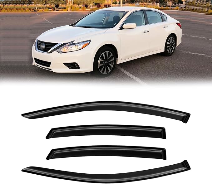 Rain Guards for 2013-2018 Nissan Altima, Out-Channel Window Visor Shields Vent Deflector Shade Wind Dark Smoke 2014 2015 2016 2017 13 14 15 16 17 18, Tape-On Outside-Mount, 4PCS