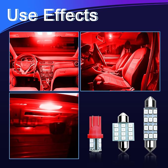24PCS LED Interior Replacement Bulbs, Interior Car Lights, Dome Light LED Car Bulb Kit Set T10 31 mm 42 mm, Used for Map Dome Lights and License Plate Courtesy Lights Accessories (Red)