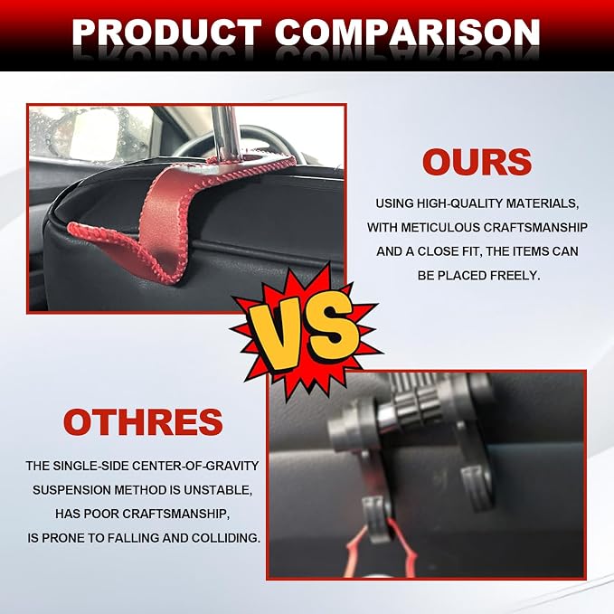 Automotive Universal 2PCS Leather Headrest Hooks, for Car Keep Purses Bags Coats and Groceries Secure Universal Fit for Most Vehicles, Red