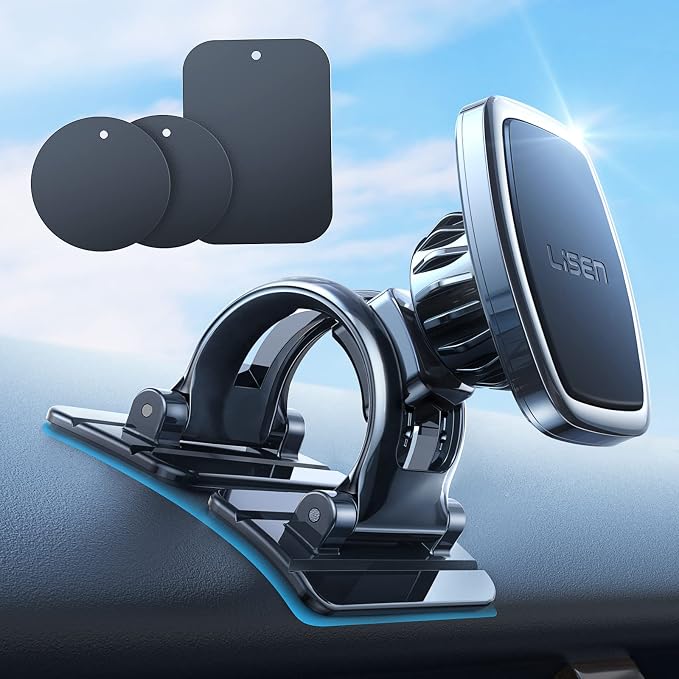 Magnetic Car Phone Mount for iPhone and Android with 6 Magnets and Adjustable Arch Design, Black