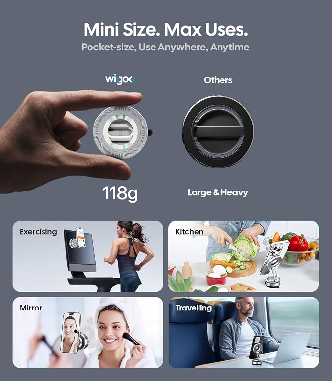 Vacuum Magnetic Phone Holder for Car for Magsafe [80LBS Suction & 3000gf Magnetic] 360° Adjustable Car Phone Mount, for iPhone 17 Pro Max 16 15 14 13 12 Air Plus, Silver