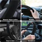 Frani Nappa Leather Steering Wheel Cover,Universal Fit 15 Inch-Premium Non-Slip Breathable Comfort Grip for Cars Trucks SUVs,Anti-Slip Durable Interior Upgrade Sporty