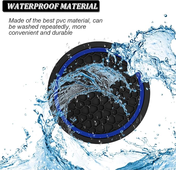 Mandark 4PCS Car Cup Holder Coasters, 2.75 Inch Non-Slip Insert Water Bottle Holder Pads, Dustproof Automotive Interior Accessories Mat, Universal for Vehicles, Trucks, RVs and More（Black/Blue）