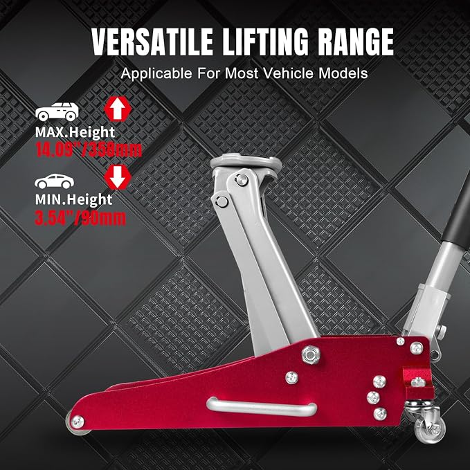 AT815016LR Torin Hydraulic Low Profile Aluminum and Steel Racing Floor Jack with Dual Piston Quick Lift Pump, 1.5 Ton (3,000 lb) Capacity, Red