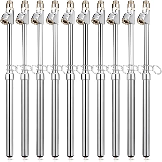 10 Pack Tire Pressure Gauge Silver Heavy Duty Air Pressure Tire Gauge Dual Head Semi Truck Tire Pressure Gauge Range 10-150 Psi, Extended Tube Tire Gauge Suitable for Semi Truck, and Bus