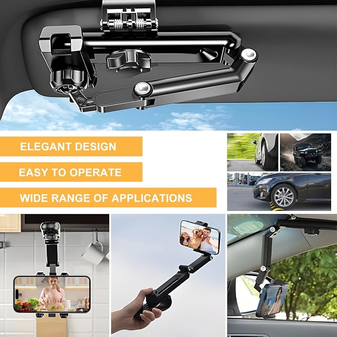 Rotatable and Retractable Car Phone Holder - 1080 Multifunction Sun Visor Universal 360 Rotating Cell Phone Holder Mobile Mount for Vehicle Rear View Mirror