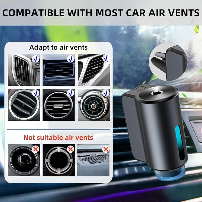 Car Air Freshener Diffuser, Smart Car Air Freshener, Car Diffuser Air Freshener with Three Adjustable Modes, Aromatizante Para Carro with 3pcs Essential Oil, Car Fresheners Long Lasting