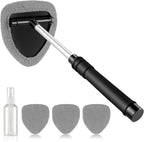 Windshield Cleaner Tool, Car Interior&Exterior Window Cleaning Tool with Extendable Handle & 4 Reusable Microfiber Pads, Auto Glass Wiper Brush Kit for Cars (Grey)