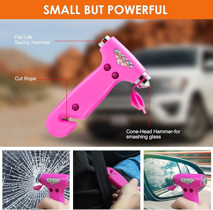 Car Emergency Kit for Teen Girl and Lady's Gifts, Pink Emergency Roadside Assistance kit with Pink Car Tool Set, 10FT Jumper, First Aid Kit, and More Ideal Pink Car Accessories Tool - E8