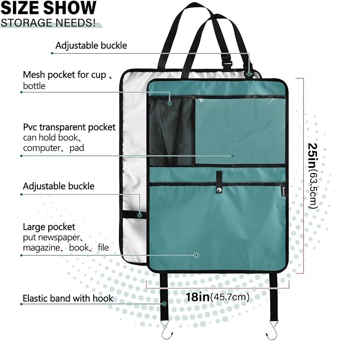 Dark Teal Car Seat Organizer for Kids Backseat Kick Mat with Adjustable Strap Back Seat Protector for SUV Car Vehicle 2 Pcs