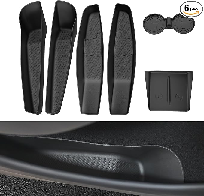 Farmogo Door Side Storage Box for Tesla Model Y Juniper 2026 | All-weather Waterproof TPE Front & Rear Slot Pocket Liners for Tesla Model Y Accessories (1:1 Custom Design)