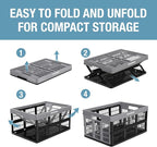 Collapsible Utility Crates, Ocean, 3 Pack, 45L/11 Gal, 66 lbs Capacity, Stackable Containers, Heavy Duty, Space-Saving Baskets,Polypropylene (PP)