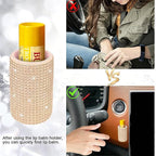 Upright Car Chapstick Holder, Bling Insulating Lip Balm Holder,Rhinestone Car Accessories for Women Interior,Suitable for Most Vehicles. (Champagne Gold)