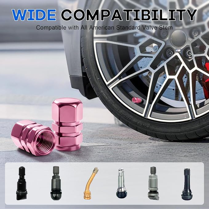 Car Tire Valve Stem Caps, 12pcs Air Caps Cover, Universal for Cars, SUVs, Bike, Trucks and Motorcycles-Pink