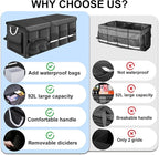 92L Large Collapsible Trunk SUV Organizer with Cover | 1680D Oxford Car Cargo Storage with Dividers, 4 Mesh Pockets, Reflective Strip, and Waterproof bag for Groceries and Wet Gear