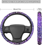 Purple Gradient Moon Star Pattern Car Steering Wheel Cover, 15 inches, Universal Fit for Car, SUV, Van, RV, Easy to Install, Anti-Slip Design