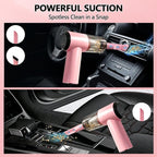 High Powerful Car Vacuum Cleaner - Powerful Suction Portable Handheld Vacuum with Washable Filter, Low Noise, 12V Auto Accessories Kit for Interior Detailing - Pink