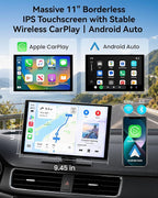 11'' Wireless CarPlay & Android Auto Screen for Car, Full Laminated HD Touchscreen, 4K Dash Cam, 1080P Rear Camera, 5GHz WiFi, Bluetooth 5.0, FM/AUX, Phone Mirroring, Voice Control, 64GB Card Included