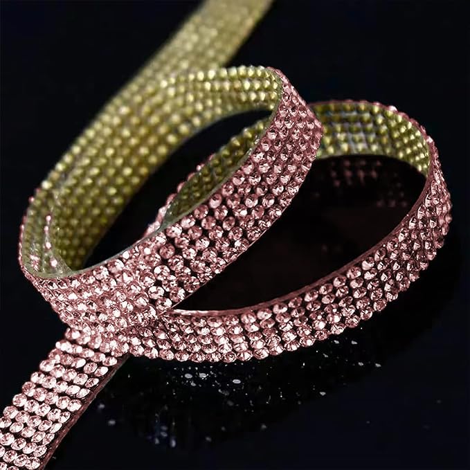 4PCS Bling Car Door Edge Guards Protector, Diamond Auto Side Door Anti-Collision Crash Strip Sticker, Crystals Vehicle Anti-Scratch Bumper Tape, Universal for SUV Truck Pickup (Pink)
