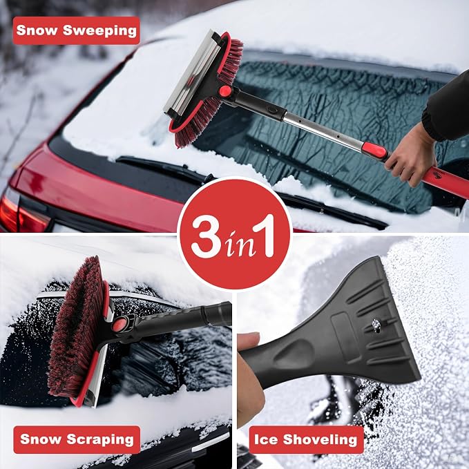 39" Extendable Car Snow Brush and Ice Scraper, Windshield Window Ice Snow Removal Snow Broom with Foam Grip 180° Pivoting Brush Head Snow Scraper for Car Auto Truck SUV