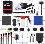 43Pcs Car Wash Detailing Kit Cleaning Kits with Foam Gun Sprayer Long Handle Mop Car Vacuum Drill Brush Large Wash Mitt Towels Complete Interior Exterior Car Washing Supply Set Blue