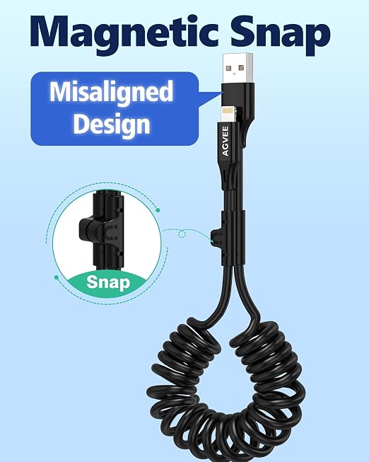 2 Pack 3ft Coiled Short USB to Lightning Charging Cable [MFI Certified] 3A Fast Charger Cord in Car for iPhone 14/13/12/11/XS/8/7/6/5 CarPlay, iPad, iPod, Black