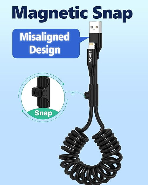 2 Pack 3ft Coiled Short USB to Lightning Charging Cable [MFI Certified] 3A Fast Charger Cord in Car for iPhone 14/13/12/11/XS/8/7/6/5 CarPlay, iPad, iPod, Black