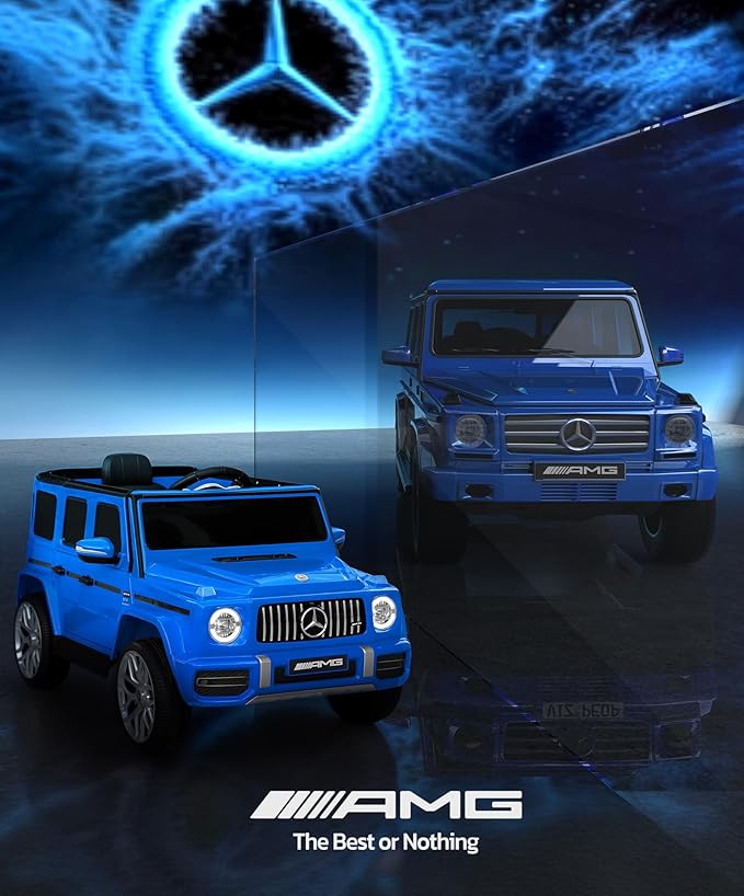 Licensed Mercedes-Benz AMG G63 Ride on Toys,All-Terrain Kids Car with 2.4G Remote Control,Battery Powered Electric Ride On Vehicle w/Bluetooth,Dual Mode of Flashing Light/LED Light,Music,Blue