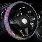 Car Sparkly Steering Wheel Cover Bedazzled for Women Girls, Large Size 15 1/2''-16'' inch Colorful Bling Anti-Slip Wheel Protector, Black